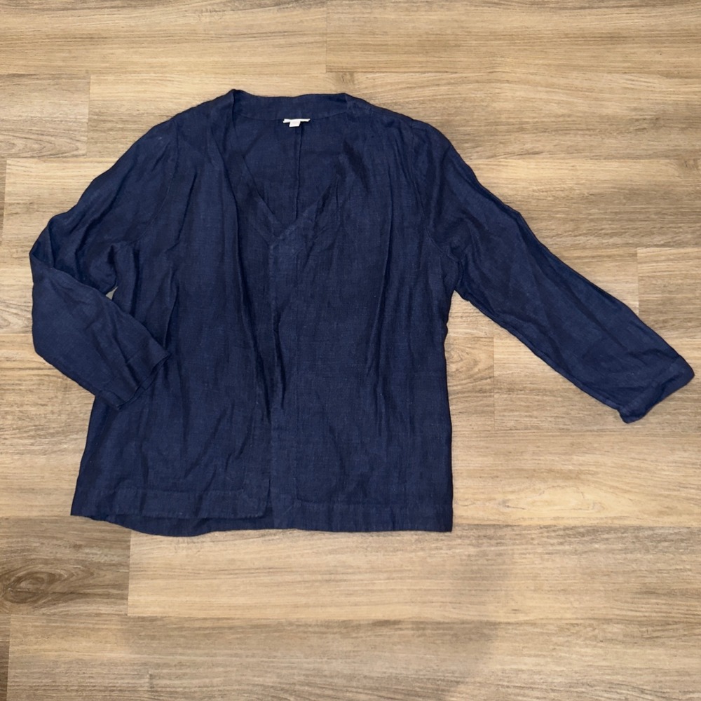 Pure Jill J. Jill Navy Blue 100% Linen Open Front Cardigan Jacket Womens Large